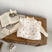 Chaleco Acolchado para Bebé Estilo Francés Chic, Estampado Floral, Cálido, con Cintura Ajustada, Elegante, Conjunto de Chaleco para Niños