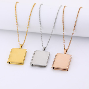 Collana con Ciondolo <span class=keywords><strong>Portafoto</strong></span> a Forma di Libro in Acciaio Inossidabile Placcato Oro 18K, Cornice Vuota per Sublimazione Fai-da-Te - Product Image 3