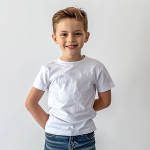 T-shirt pour enfants en coton doux de qualité supérieure 180 GSM, impression de logo personnalisé, couleurs vives, hauts décontractés confortables pour garçons et filles - Product Image 2
