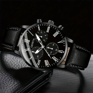 Ensemble de 2 montres analogiques à quartz pour homme, <span class=keywords><strong>bracelet</strong></span> en cuir, <span class=keywords><strong>montre</strong></span> de mode pour affaires/sport, boîtier en alliage, cadran en verre, cadeau idéal - Product Image 4