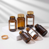 Bouteille en verre ambré vide en gros, à large ouverture, 100ml, 120ml, 150ml, 200ml, 250ml, 300ml, flacon à médicaments avec bouchon