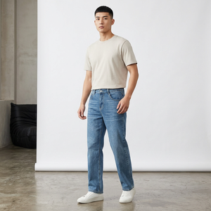 Pantalones Vaqueros de Mezclilla Stonewashed de Pierna Recta y Cintura Alta para Hombre, Casuales, de Algodón, Peso Medio, Corte Regular, para Otoño - Product Image 5