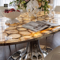 Table à manger en agate blanche semi-précieuse rétroéclairée sur mesure pour villa, hôtel, appartement