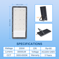 Projecteurs LED 200W 30000LM 3000K/4000K/6500K, éclairage de sécurité extérieur pour zones commerciales, lampadaires LED pour magasins, cours et routes