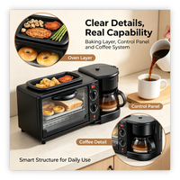 Oven Listrik 3 in 1 Hitam 10L, Pembuat Kopi, Alat Masak Rumah Tangga yang Tahan Lama