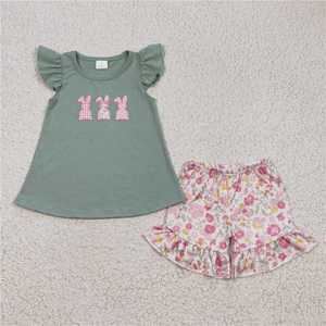 ชุดเซ็ตเสื้อผ้าเด็กแขนสั้นลายกระต่ายอีสเตอร์สำหรับขายส่ง เสื้อผ้าเด็กฤดูร้อน - Product Image 3