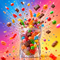 Sachet refermable en CPE découpé sur mesure, durable, holographique, pour bonbons, sucreries, snacks, chocolats et gommes, idéal pour les usines