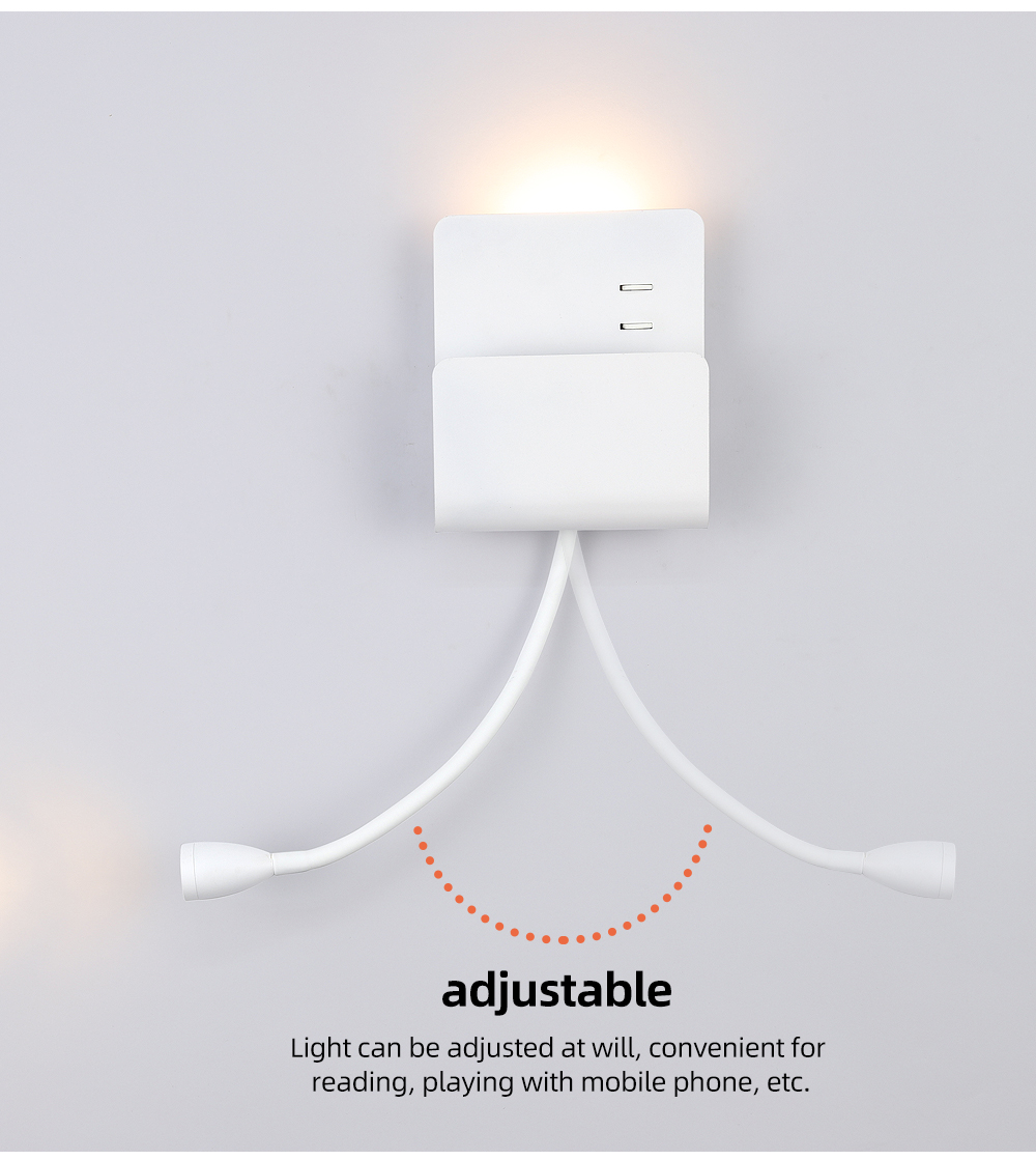 Modern Decorative Led Wall Lamp Bedside Light With  U-Shaped Storage Table With USB Charger For Bedroom