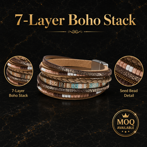 <span class=keywords><strong>Pulsera</strong></span> de Cuero para <span class=keywords><strong>Mujer</strong></span>, Multicolor, en Capas, con Cierre a Presión, Estilo Boho Occidental, Apilable, Fácil de Usar Diariamente - Product Image 6