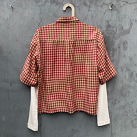 Chemise vintage personnalisée style Shanghai, à carreaux et à motif gaufré, manches doubles, coupe ample et carrée, streetwear, tenue pour homme