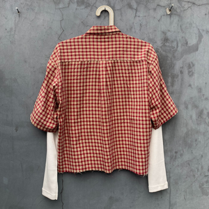 Camisa Estilo Vintage Personalizada con Diseño Desgastado Estilo Shanghái, Cuadros y Textura Waffle, Manga Doble, Corte Holgado y Cuadrado, Ropa Urbana para Hombre - Product Image 2