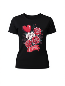 T-shirt da donna per San Valentino, girocollo, manica corta, stampa rosa amore, taglie forti, casual, 100% cotone jersey, primavera estate - Product Image 1