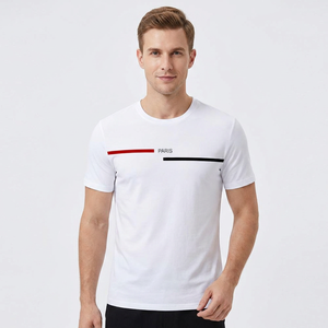 T-shirt blanc minimaliste à col rond, imprimé Paris, coupe classique, manches courtes, unisexe, en jersey de coton respirant, avec sequins, lavable en machine - Product Image 1