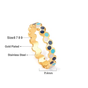 Nouvelles bagues en acier inoxydable plaqué or 18K PVD de type géométrique minimaliste imperméable à l'eau, bijoux pour femmes, cadeau - Product Image 2