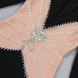 Elegante Abito <span class=keywords><strong>Nero</strong></span> Aderente da Donna, Sexy, a Maniche Lunghe, con Patchwork e Scollo a V Profondo, Decorato con Strass, per Club - Product Image 6