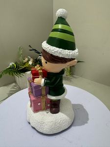 卸売LEDクリスマス樹脂工芸品エルフの置物、ギフトボックスを持った-家庭用お祝い飾り - Product Image 4