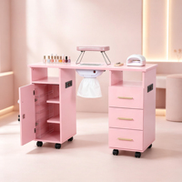 Table de manucure rose mobile, station de salon de manucure avec 3 tiroirs, collecteur de poussière pour ongles, table de manucure mobile