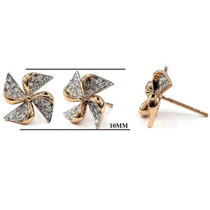 Boucles d'oreilles clous tendance en or rose massif 18 carats plaqué, 56 pièces, 0,33 carats de diamants, forme moulin à vent, pour femme, fiançailles, fête, mariage, cadeau - Product Image 2