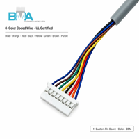 كابل JST PH بطول 460 مم، 8 أسلاك، 26AWG، غلاف رمادي، مع أطراف مطلية بالقصدير 5 مم للوحات الدوائر المطبوعة