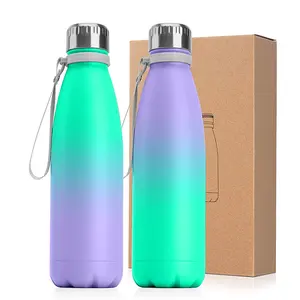 500 мл бутылка для воды в форме колы зеленая фиолетовая синяя градиентная Порошковая многоразовая бутылка для воды с логотипом на заказ