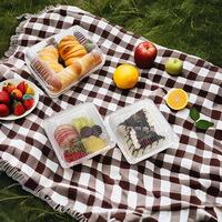 Conteneur alimentaire pliable transparent biodégradable écologique en PLA/PET avec couvercle à charnière et logo personnalisé