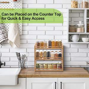 Ripiano per scrofe in bambù a 3 livelli con vasetti per condimenti 5.11 da cucina montabile a parete \ "D X 15.74 \" W X 16.53 \ "H ripiano - Product Image 3