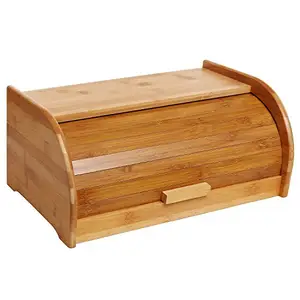 厨房台面用竹制面包储物盒容量卷顶转角面包盒