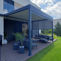 Patio en polyester imperméable à l'eau avec éclairage LED solaire à commande à distance, protection UV rétractable, design moderne et écoénergétique
