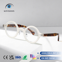 Lunettes Rétro Rondes en PC pour la Lecture Quotidienne, Branches Effet Écaille de Tortue, Monture Circulaire Vintage, Verres Anti-Lumière Bleue Tendance, Verre Transparent
