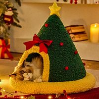 Lit pour animaux de compagnie sur le thème des fêtes, avec intérieur en peluche, coussin amovible, maison pour chats et chiens, décoration d'hiver, lit-nid de Noël pour chat