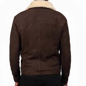 Brown <b>Suede</b> Bomber <b>Jacket</b> With Faux Fur Collar Zipper Closure Winter Unisax Thick Windproof Coat Regular Fit Full Sleeve <b>jacket</b> - Product Image 6