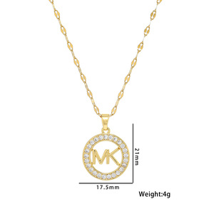 Nuova <span class=keywords><strong>Collana</strong></span> in Acciaio Inossidabile 316L Placcato Oro 18K con Ciondolo Rotondo a Lettera MK con Diamanti, Regalo per Matrimonio e <span class=keywords><strong>San</strong></span> <span class=keywords><strong>Valentino</strong></span> - Product Image 6