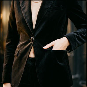 YUNCLOS Kadın Kadife <span class=keywords><strong>Blazer</strong></span> Slim Fit Tek Düğme Düz Dokuma Çentikli Yaka Ofis Elbisesi Menekşe - Product Image 2
