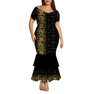 Beste Sale: Off-shoulder zeemeerminjurk op maat, Samoaans Polynesische print, damesjurk met diepe V-hals, visstaart, lange jurk, zomerjurk - Product Image 3