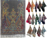 Haute qualité usine musulmane Femme châles enveloppes cravates Jacquard Paisley fleur Viscose Nylon hiver luxe Pashmina écharpes
