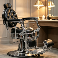 Chaise de barbier classique rétro à boutons capitonnés, cadre chromé, réglable, best-seller, pour hommes, salon de coiffure