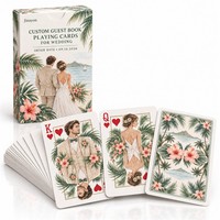 Cartes de jeu personnalisées écologiques pour livre d'or de mariage, motif fleur de palmier de Floride, portrait de couple aquarelle, signature personnalisée
