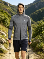 Sweat à capuche pour homme avec protection solaire UPF 50+, manches longues, séchage rapide, respirant, léger, protection UV, trou pour le pouce, veste de sport