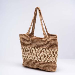 กระเป๋าผ้าทอแฮนด์เมดใหม่กระเป๋าสะพายไหล่สีเดียวสำหรับผู้หญิงกระเป๋าโท้ทสำหรับเที่ยวทะเลวันหยุดพักผ่อนชายหาดฤดูร้อน - Product Image 1