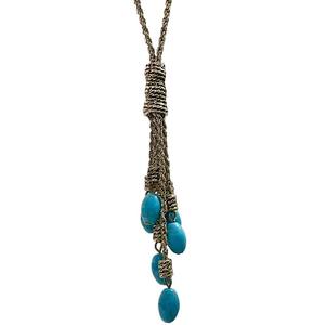 Collier à pampilles goutte d'eau turquoise, plaqué argent antique, chaîne de pull pour femme, bijoux de fête - Product Image 2