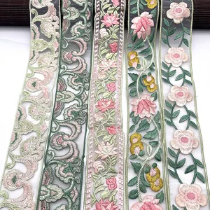 Toptan çiçek işlemeli Vintage etnik stil tül dantel zanaat kırpma sınır renkli örgü nakış dantel Trim