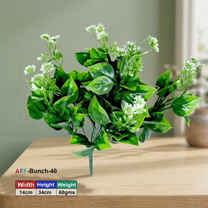 Feuilles vertes artificielles brillantes avec fleurs blanches AFF Bunch -40 - Product Image 2