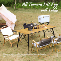 Table de camping moderne, portable, pliable, en aluminium, avec plateau en bois grainé, réglable en hauteur