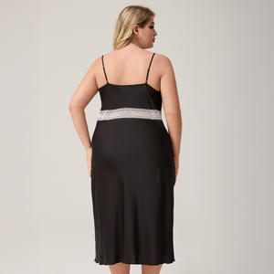 Camisón de satén liso de talla grande para mujer, camisón de verano con cintura elástica hasta la rodilla, sencillo, elegante, sexy, con cuello en V, ropa de dormir para el hogar - Product Image 2