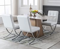 Chaise d'appoint blanche de style médiéval sans accoudoirs, chaise de salle à manger moderne en cuir PU rembourrée avec pieds en métal chromé