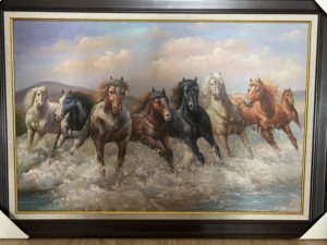 Grande Dipinto Moderno su Tela con 7 Cavalli Bianchi in Corsa, Decorazione Artistica Fatta a Mano per Soggiorno - Product Image 6