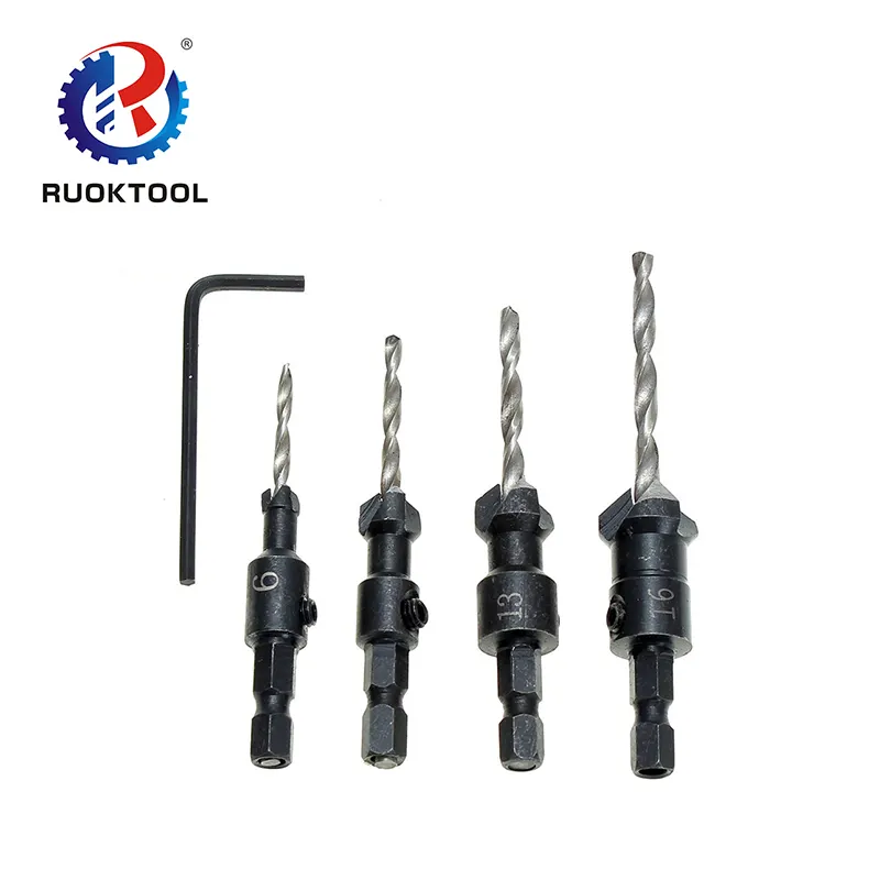 4pcs Hex Shank Tct Cone Carbide Tipped Wood Countersink Drill Bit For Wooding Screw