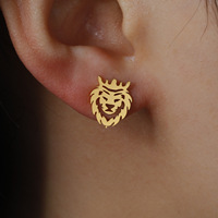 Boucles d'oreilles clous couronne lion en acier inoxydable hypoallergénique pour enfants, cadeau d'anniversaire, style minimaliste, or et argent, Ganku