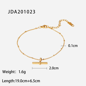 Joyería <span class=keywords><strong>de</strong></span> Moda para Verano, Tobillera <span class=keywords><strong>de</strong></span> Acero Inoxidable con Cadena <span class=keywords><strong>de</strong></span> Bolas y Colgante en Forma <span class=keywords><strong>de</strong></span> T, Chapado en Oro <span class=keywords><strong>de</strong></span> 18K - Product Image 6