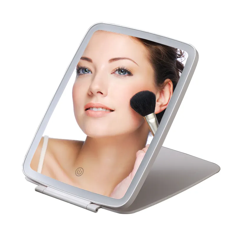 Oplaadbare Li-Ion Batterij Cosmetische Led Mini Spiegel Make Up Compacte Handtas Led Zakvouwspiegel